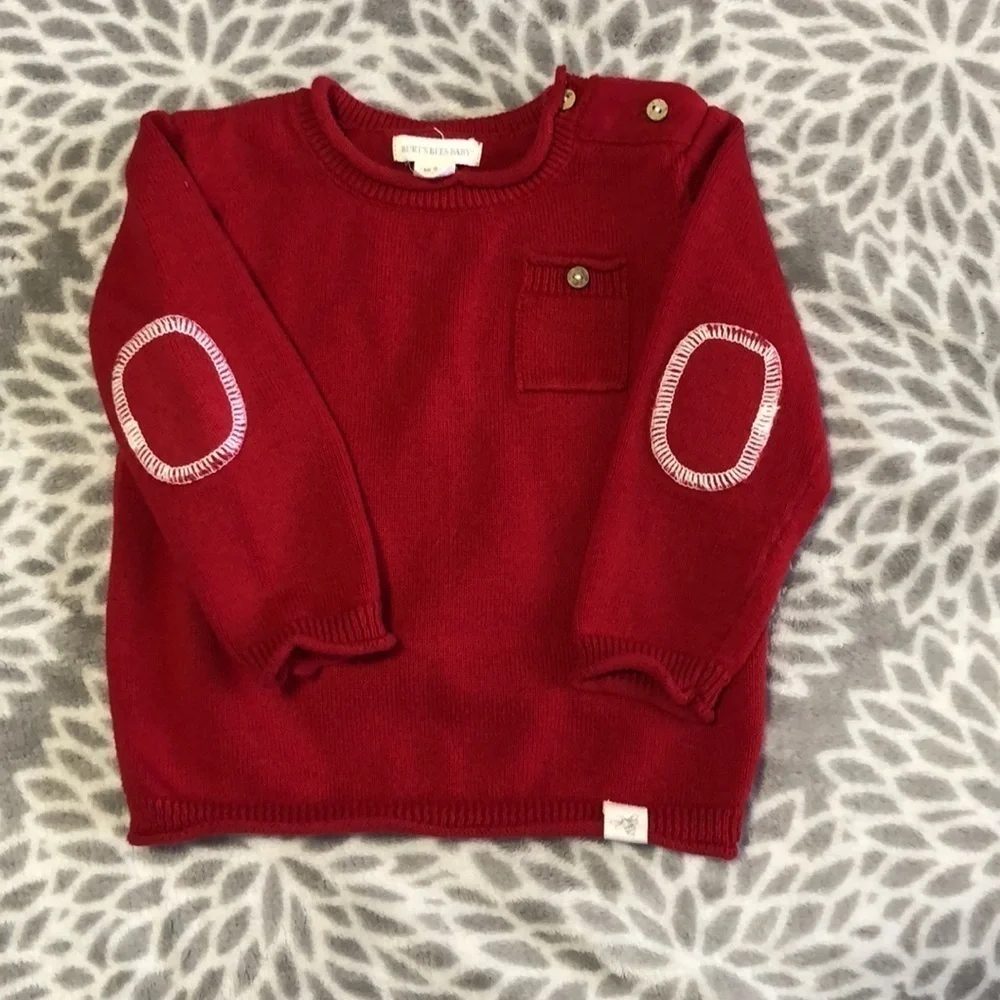 Burt’s Bees baby 6-9 months red sweater and long sleeve onesie